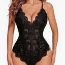 Avidlove Women One Piece Lingerie Deep V Teddy Sexy Lace Bodysuit Snap Crotch Babydoll, Color: 1-black, L
