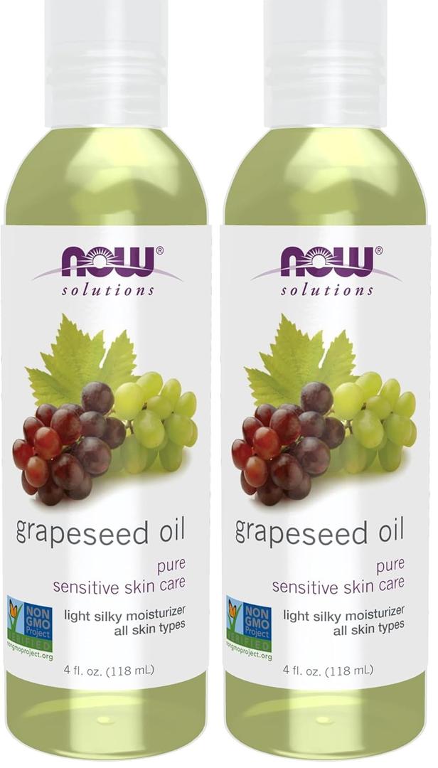 NOW Solutions, Grapeseed Oil, Skin Care for Sensitive Skin, Light Silky Moisturizer for All Skin Types, 4-Ounce (4 Fl Oz (Pack of 2))