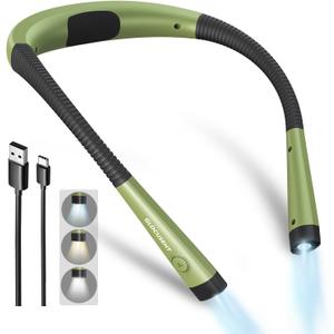 Glocusent Book Light, 3-Color & 6-Brightness Reading Light, Bendable Neck Light, 80-hr Lasting Rechargeable Book Light, Perfect Reading Lights for Books in Bed, Knitting, Repairing, Book Lovers Gifts (Medium, Green)