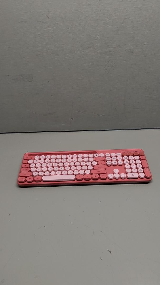 Wireless Keyboard, Retro Round Keycaps, Full-Size Cute Typewriter Keyboard with Large Phone/Tablet Holder, Auto-Sleep, 2.4GHz Cordless Connection for Windows/PC/Laptop