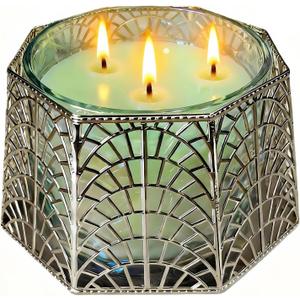3 Wick Candle Holder, Shell Design Candle Jar Holder for 4-Inch Diameter Jars (5.25" D x 3.5" H), Rose Gold Metal, Coastal Decor