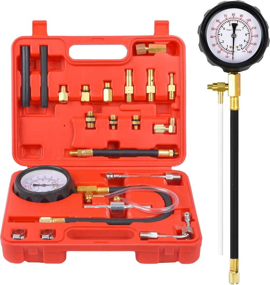 0-140PSI Pressure Tester Gauge Kit Car Tools with Gauge Tester Kit Gas Oil Pressure Tools for Cars and Trucks TU-114 Fuel Pressure Tester KitTest Gasoline Fuel Pump Pressure