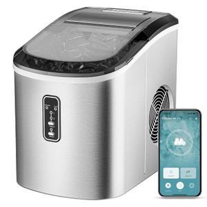 EUHOMY Smart Ice Makers Countertop -26lbs in 24 Hours, 9 Cubes Ready in 8Mins, Self-Cleaning Countertop Ice Maker, Portable Ice Maker with Ice Scoop and Basket, Perfect for Home/Kitchen/Office(Sliver