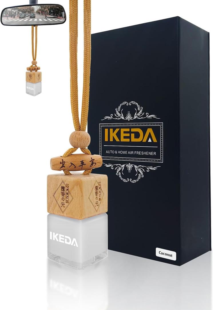 Car Air Fresheners | 10ml Air Freshener | Strong Perfume Hanging Diffuser with Odour Eliminaor Technology | Car Accessories for Men | Car Scents Air Fresheners by Ikeda (Square, Coconut) (0.34 Fl Oz (Pack of 1))