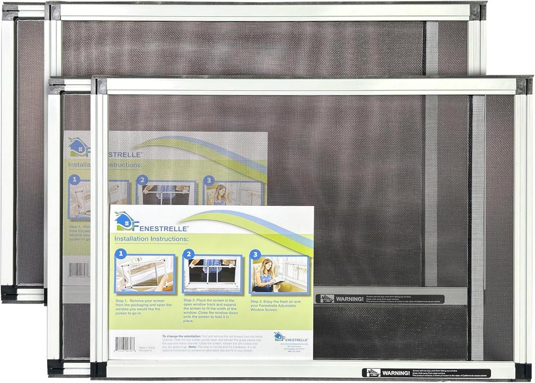 Fenestrelle Expandable Window Screen, 2 Way Adjustable Window Screen, Horizontal (15" H x 12"-40" W) or Convert to Vertical (21" H x 15"- 28" W), Pack of 2