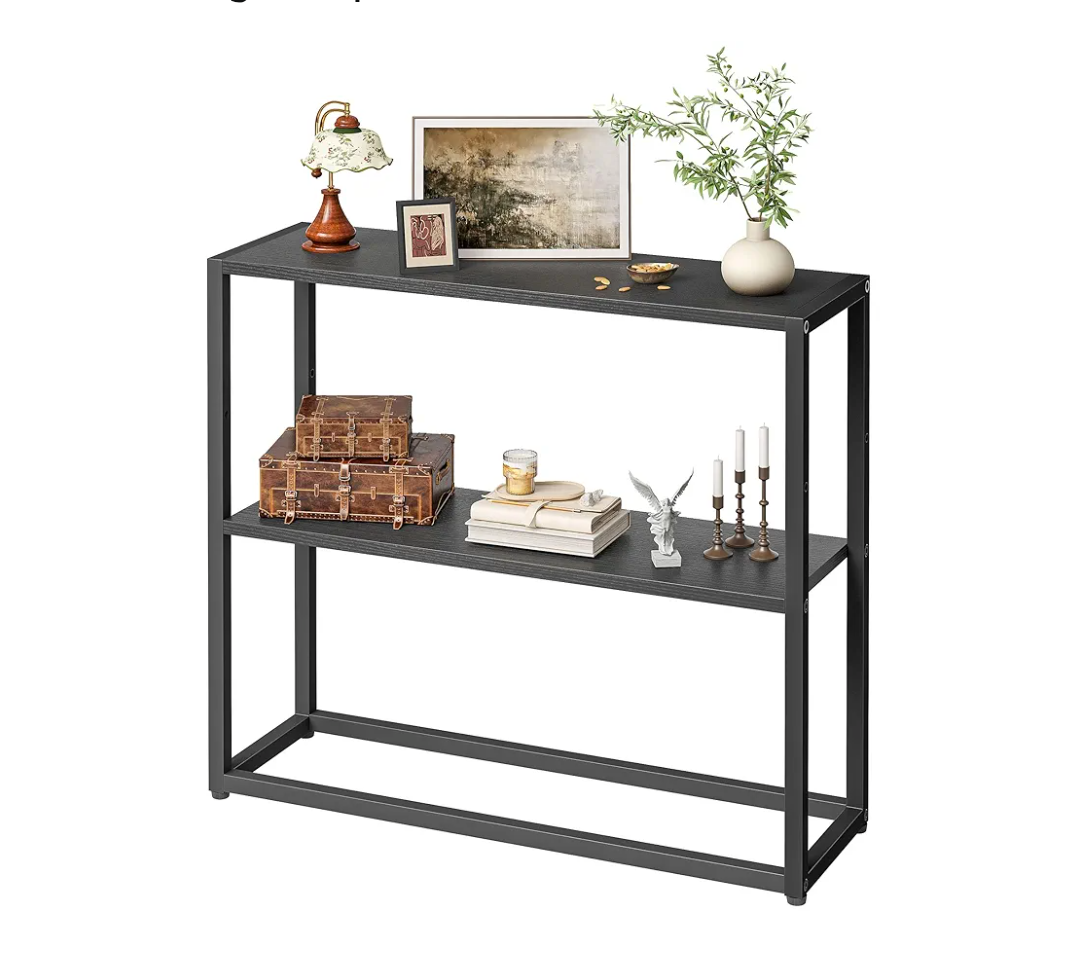 TIQLAB Small Entryway Table, 29.5" Narrow Console Table with Shelves, Sofa Table, Couch Table, Side Table, Entry Table for Hallway, Living Room, Small Space, Black