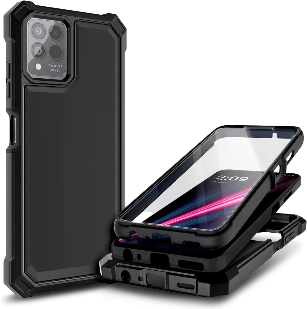 NZND Case for T-Mobile REVVL 6 Pro 5G / REVVL 6X Pro 5G with [Built-in Screen Protector], Full-Body Shockproof Protective Rugged Bumper Cover, Impact Resist Phone Case (Black)