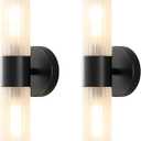 Wall Sconces Set of Two, Bathroom Light Fixtures 2-Light, Modern Vanity Light for Bathroom, Wall Light with Frosted Glass Rods Shades for Mirror Bedroom Hallway (Black)