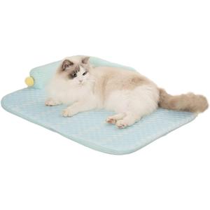 All-Season Ice Fabric Cat Bed with Cushioned Pillow/Play Ball/Washable Mat for Cats, Kittens & Small PetsGreen, Large-25"x19"x4"