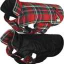 VIVAGLORY Softjoy Dog Coat, Dog Jacket for Winter & Christmas, Coat with Harness Hole, Reversible Plaid Checkered Warm Fluffy Heavy Duty for Puppy, S, Red (S: 18-24in (Chest Girth))