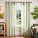 Vangao Linen Striped Curtains for Living Room Bedroom Farmhouse Tickingstripe Light Filtering Window Curtains Printed Drapes Grommet Top 2 Panels Green W50 x L84 Inch