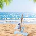 CoTa Global Blue Mist Sailboat Decor Handmade Wooden Boat Decor, Cute Beach Style Model Sail Boat Decorations, Nautical Themed Table Top Decor Living Room Centerpiece - 8 Inch