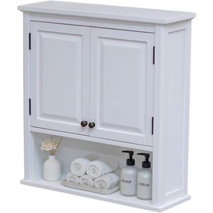 Dorset Bathroom Wall Cabinet - White Bathroom Cabinet Wall Mount Medicine Organizer with Adjustable Shelves, 2 Doors & Open Shelf - Space Saver Above Toilet Storage Cabinet by Alaterre Furniture, Onesize
