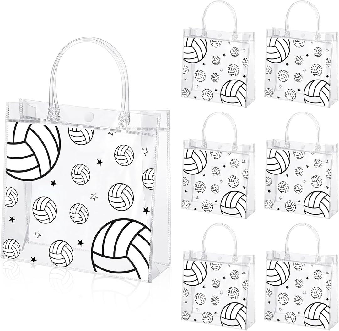 Liobelon 24 Pieces Clear Volleyball Gift Bags with Handle PVC Volleyball Goodie Gift Bags 8x8x3.1inch Sport Themed Treat Bag for Birthday Party Favor Team Snack Supplies Team Present Wrap