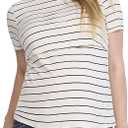 Motherhood Maternity Womens Short Sleeve Crew Neck Nursing Tee Shirt for Breastfeeding with Easy Access (X-Small, Antique White/Black Stripe)
