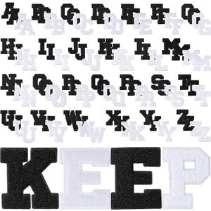104 Pcs Chenille Letters Patches Iron on Large 3.2 H x 2.4 W College Letters Patches Embroidered Trimmed Preppy Alphabet for Clothing Repairing (Pure Black White)