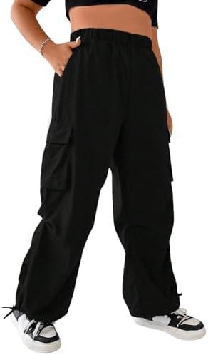 OYOANGLE Women's Plus Size Elastic High Waist Flap Pocket Cargo Pants Streetwear Loose Baggy Trousers with Pocket 4X Large Black