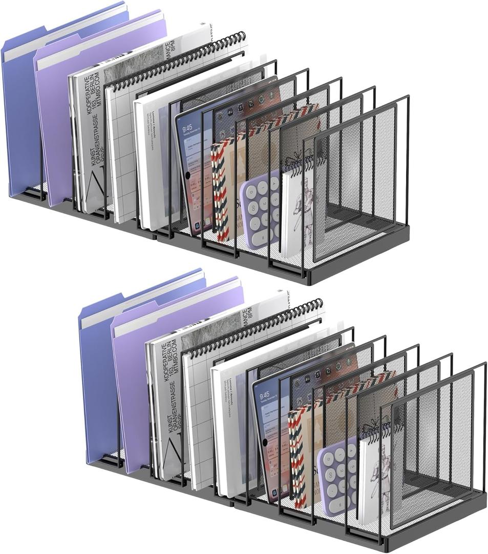 9-Section Desk File Organizer, Vertical File Holder, Mesh Desktop File Folder Metal File Organizer Stand for Office Home Classroom, Black, 2 Pack