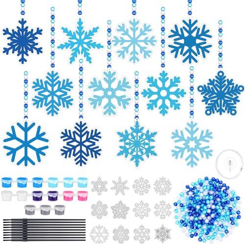36 Sets Winter Snowflake Suncatcher Crafts Kits Christmas Snowflake Sun catcher Ornaments Decorations for Kids Classroom DIY Craft Window Paint Art Hanging Snow Suncatchers for Xmas Party Favor Home