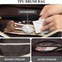 Initial Makeup Bag Large Capacity Travel Cosmetic Bag for Women PU Leather Open Flat Toiletry Bag with Handle and Divider Personalized Gifts for Women (Black A)