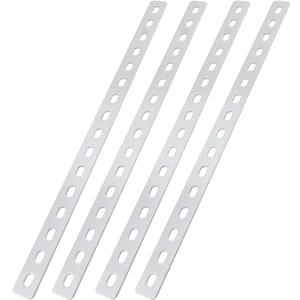 4pcs 16" Flat Straight Brace Brackets 16 Screw Stainless Steel Mending Repair Fixing Plate Joining Plates Connectors Long Slotted Braces for Furniture Table Chair