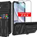 for iPhone XR Case with Card Holder Detachable Wallet Cover, Built-in Kickstand & Screen Protectors, Full Body Shockproof Phone Case for iPhone XR (6.1 Inch)