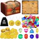 Yookeer 88 Pcs Pirate Treasure Chest for Kids, Antique Color Big Treasure Chest Box, Hunt Map, Gold Coins, Necklaces, Gems for Pirate Themed Party Favors(Map Style)