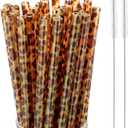 Leopard Straws Bulk Reusable Plastic Cheetah Animal Straws and Cleaning Brush for Women Tumblers Drinking Safari Wild Birthday Party Favors(Classic Style,27 Pieces)