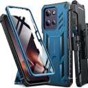 FNTCASE for Motorola Moto G-Power-5G-2026 Case: Military Grade Rugged Cell Phone Cover with Kickstand & Belt Clip Holster | Shockproof TPU Protection Bumper Matte Textured Heavy Duty Protector (Blue)