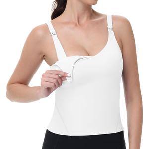 V VOCNI Nursing Tank Tops for Breastfeeding Workout Crop Top Longline Nursing Sport Bra Maternity Bras for Pregnancy (White, M)