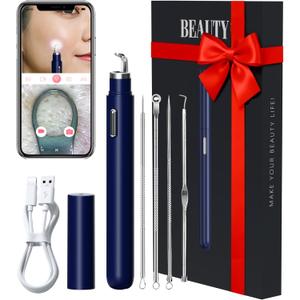 Visual Blackhead Remover Tools with Camera,Pimple Popper Extractor Tool Kit with Camera 20X 1080P Pore Cleaner Acne Comedone Whitehead Extractor Kit for iPhone/Android (Blue)