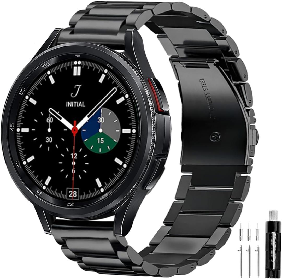 GOLDTOLUCK Stainless Steel Band Compatible with Samsung Galaxy Watch 8 7 6 5 4 Classic FE Pro 40mm 44mm 46mm 43mm 47mm 45mm 42mm 20mm Men Women Milanese Replacement Metal Elegant Casual (Black)