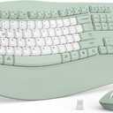 Wireless Keyboard and Mouse Combo,2.4G Full Size Wave Keys Ergonomic Keyboard with Wrist Rest for Natural Typing, 3 DPI Adjustable Ergonomic Mouse for Computer/Laptop/Windows/Mac (Avocado Green-B)