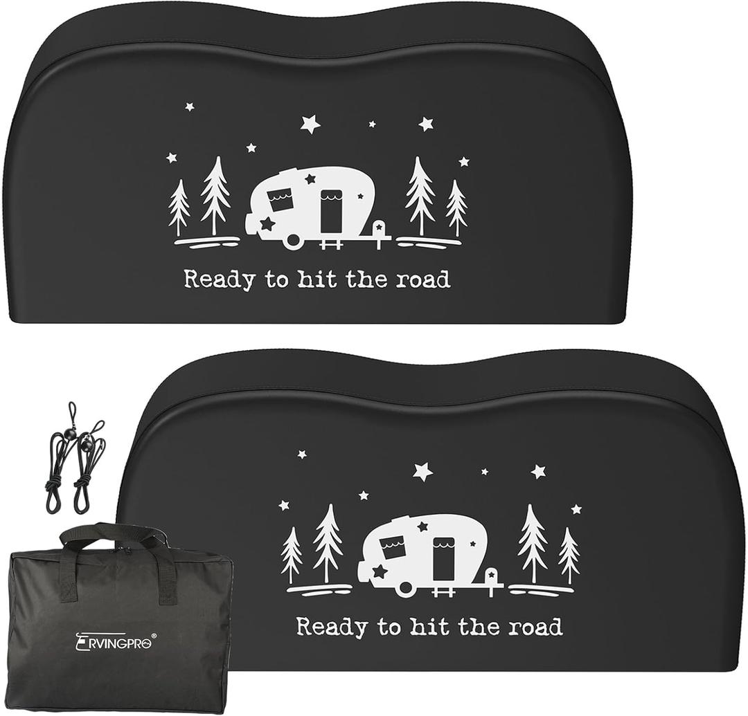 RV Tire Covers Dual Axle, Trailer Tire Covers 2 Pack, Fits 27"-30" Dia Tires, Waterproof Anti-UV Thickened PVC, Dual Axle RV Wheel Covers for Camper, Trailer, Truck (Black+Print, Small)
