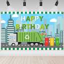Avezano Garbage Truck Birthday Backdrop for Kids Trash Truck Birthday Party Supplies Green Environmental Theme Happy Bday Decorations Banner 70.8 x 43.3 Inch