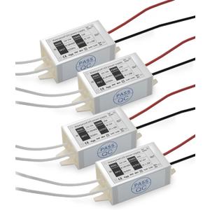 12V Power Supply LED Driver, Lustaled 15W 12 Volt Power Supply Transformer Waterproof IP67 Small 120V AC to 12V DC Converter for LED Strips, Security Cameras, Junction Box, G4 MR11 MR16 Bulbs (4-Pack)