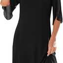 Actcat Women's Casual Loose 3/4 Sleeve Stretch Mesh Wedding Guest Dress Scoop Neck Cocktail Party Formal Dresses (Black, XL)