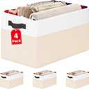 Criusia 4 Pack Baby Clothes Organizer Bins, Fabric Collapsible Storage Baskets with Handles, Odorless Storage Bins for Toy Clothes Nursery Kids Room Playroom Classroom (14L*10W*9.5H) (White with Beige)