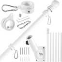 White Flagpole Kits, 7 FT Thickened Stainless Steel House Porch Wall Flag Pole Kit for 3x5'/4x6' Flag, 1" Anti-Wrap Spinning Flag Pole Ring Clips & 180 Adjustable Multi-Position Bracket Holder