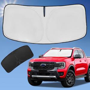 Sun Shade Sunshade for Ford Ranger Windshield Cover, 4-Layer Front Window Shade Custom fit 2019-2025 Ranger XL, XLT, Lariat Sun Visor 240T Retractable Shade Blocks UV Rays Cooler Car Accessories