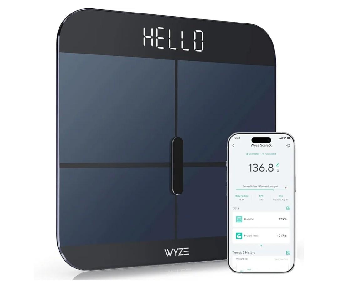 Wyze Smart Scale X - Digital Bathroom Scale for Body Weight, BMI, Body Fat, Muscle Mass, Heart Rate Monitor | Sync with Health Apps | for People, Baby & Pet, 400 lbs (Black)
