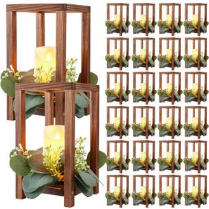 24 Set Wooden Wedding Lantern Centerpiece, Lantern Candle Holder for Farmhouse Candle Lantern for Table Fireplace, Perfect for Table Decoration & Country Barn Weddings(No Candles & Flowers)