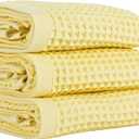 2 x PSKL Natural 100% Turkish Cotton Waffle Kitchen Towels Set of 3 | Oeko-Tex, Premium Waffle Hand Towels for Bathroom | Soft Absorbent Quick-Dry Lint-Free Dish Towel Large 32x16 inch (3, Light Yellow)