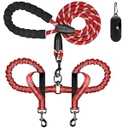 Heavy Duty Dual Dog Leash - Adjustable, No Tangle, Bungee Retractable for Walking Two Dogs - Red, 5.5FT - 1/ 2'
