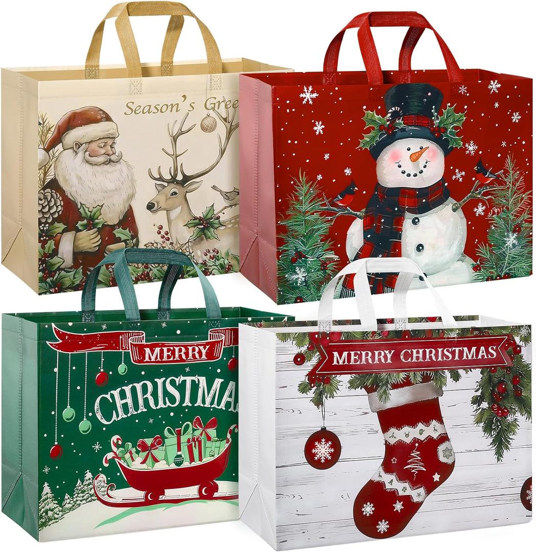 STYPOP 12 Pack 17" Extra Large Christmas Gift Bags, Reusable Non-Woven Christmas Tote Bags with Handles, Perfect for Gift Wrap/Party Favor Supplies, 16.9 * 12.6 * 6.8"