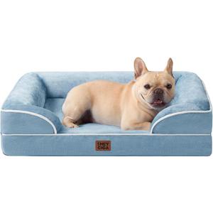 EHEYCIGA Orthopedic Dog Bed for Medium Dogs, Waterproof Memory Foam Medium Dog Beds with Sides, Non-Slip Bottom and Egg-Crate Foam Pet Couch Bed with Washable Removable Cover, Washed Blue