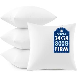 MIULEE Throw Pillows Inserts, Pack of 4 24x24 Inch 100% Virgin Fiber Filling Bed Couch Pillows