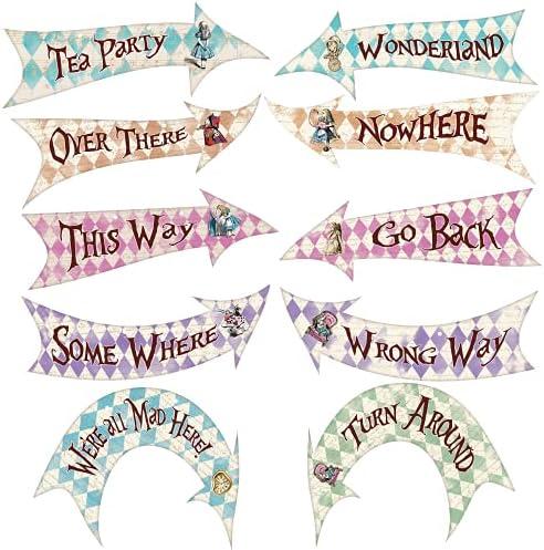 Alice in Wonderland Party Decorations, Mad Hatter Tea Party Supplies, Arrow Hanging Signs Pack of 10(Double-Sided Design)