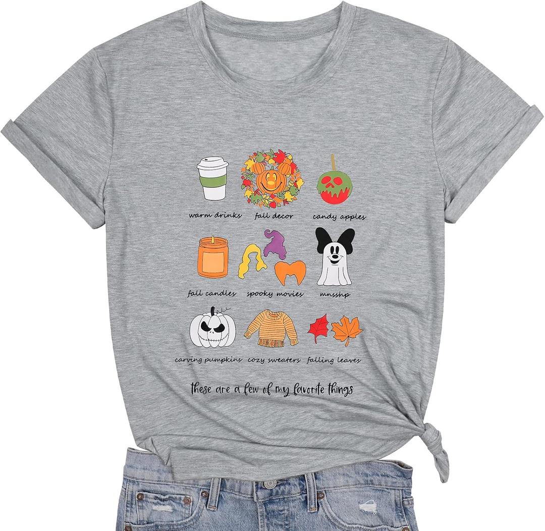 MNLYBABY Halloween Ghost Shirt for Women Funny Spooky Season Short Sleeve Letter Print Tee Fall Holiday Tops (Medium, Light Grey)