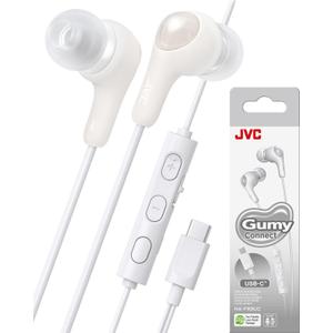 JVC Gumy Connect USB-C Wired Earbuds Headphones, Delay-Free for Videos and Gaming, Built-in DAC Reduces Noise and Improves Sound Quality, 9.2 mm Diameter Neodymium Drivers - HAFR9UCW (White)
